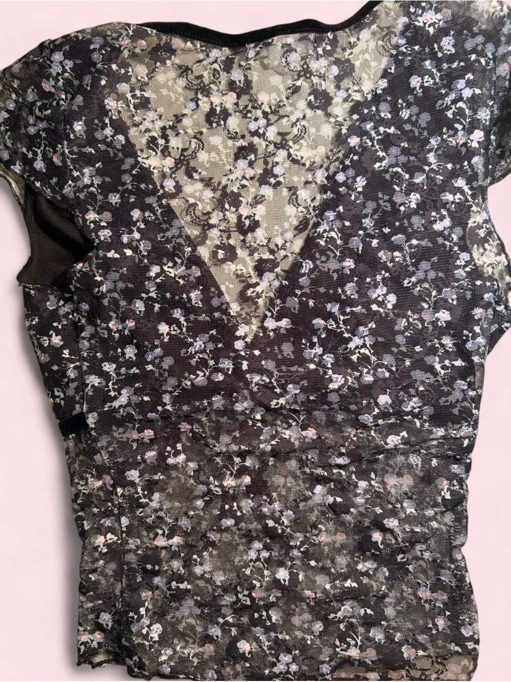 Sheer Floral Lace Black and Lilac Blouse - Picture 2 of 3